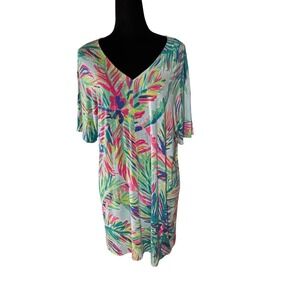 Lilly‎ Pulitzer XS Dress Multicolor Palm Leaf Print V Neck Casual Tunic